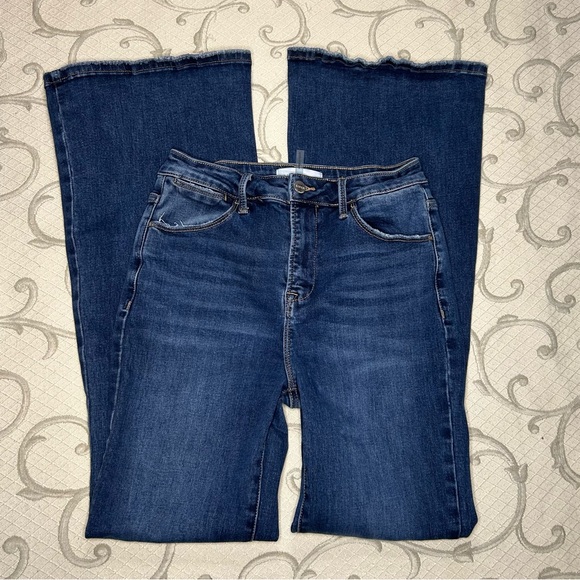 Risen Dark Wash Denim Flare Wide Leg Western Blue Jeans Sz 29 - Picture 2 of 11